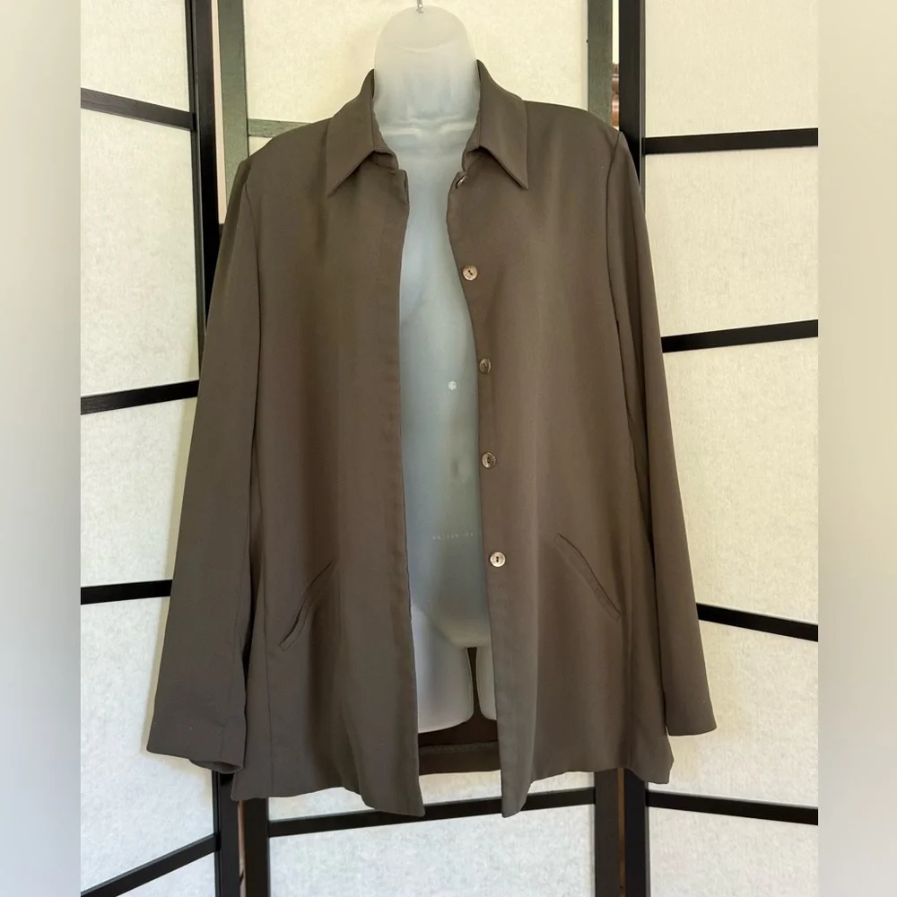 Yansi Fugel Olive Green Microfiber Jacket / Shacket ~ Button Front ~ Size XL